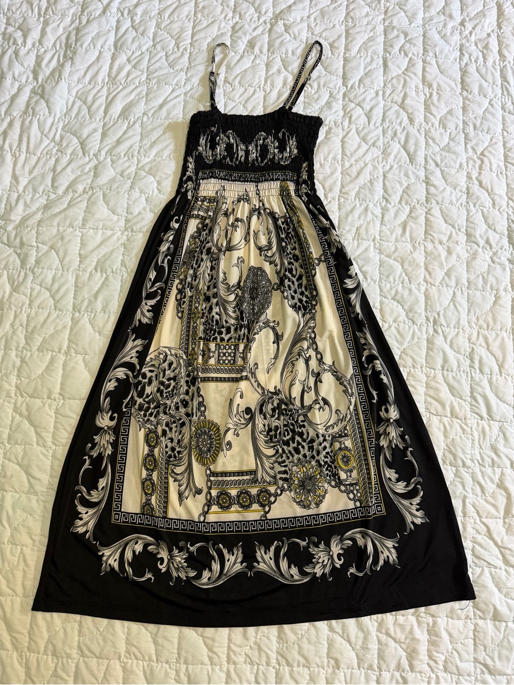Cristinalove Black and White Smocked Dress with Straps
